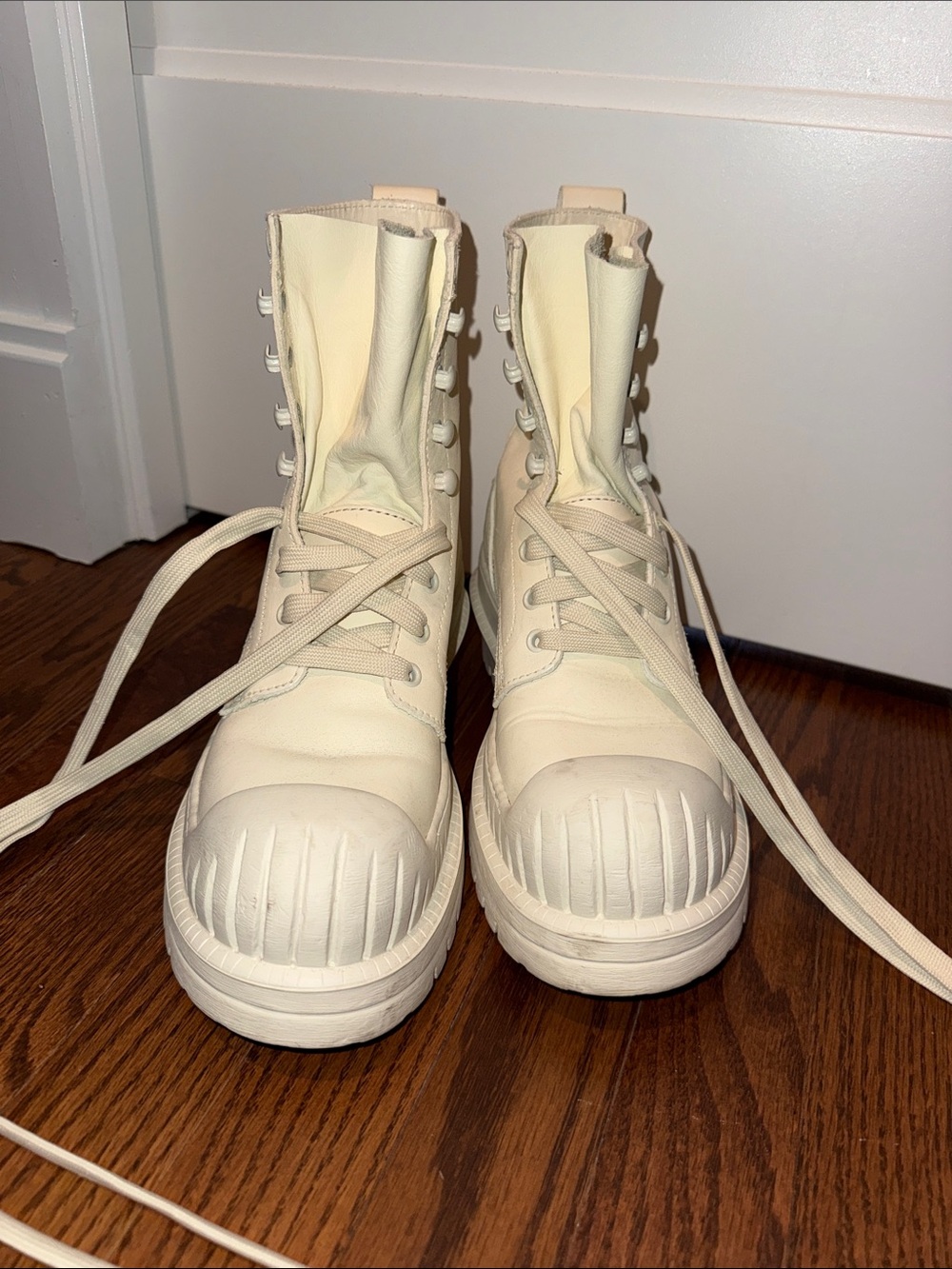 Acne Studios Ivory High-Top Lace-Up Boots